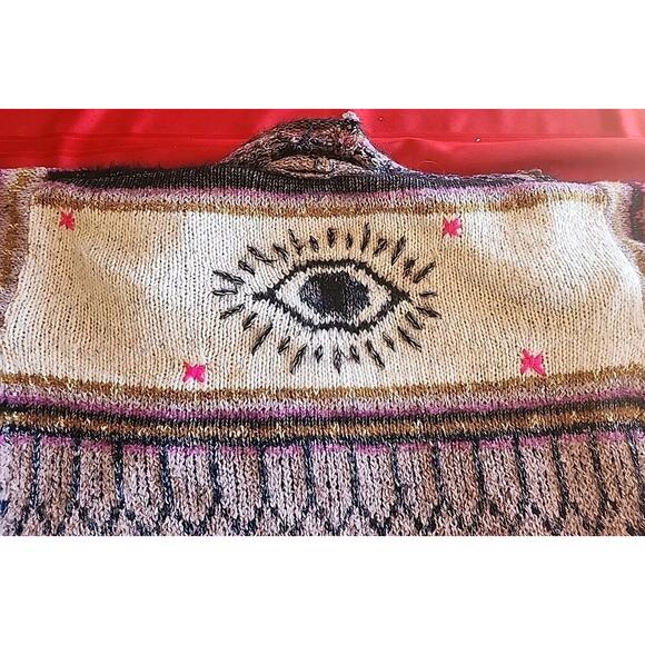 PILCRO Anthropologie Evil Eye Fringe Wool Linen Cardigan Sweater Size XS / S - Picture 7 of 15
